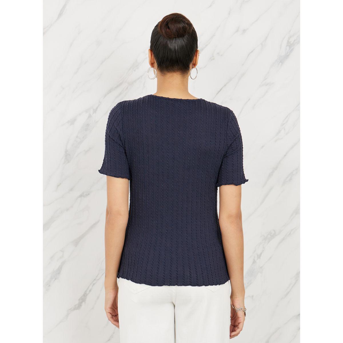 Styli Regular Fit Cable Knit Texture Lettuce Trim T-shirt-women-clothing-tshirts-image-5