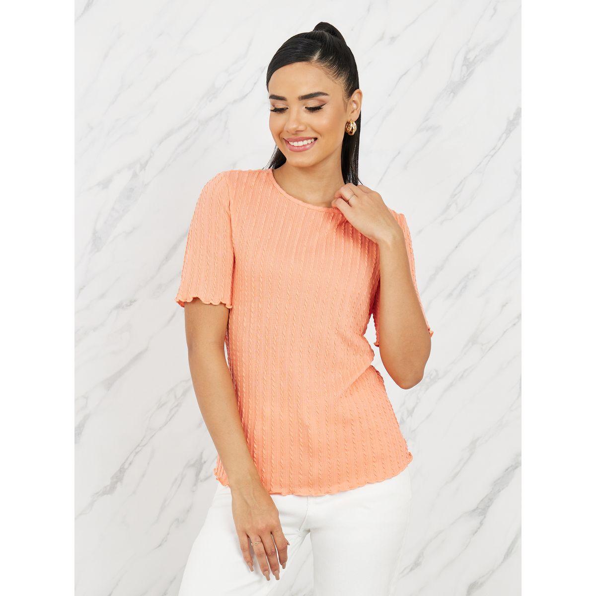 Styli Regular Fit Cable Knit Texture Lettuce Trim T-shirt-women-clothing-tshirts-image-2