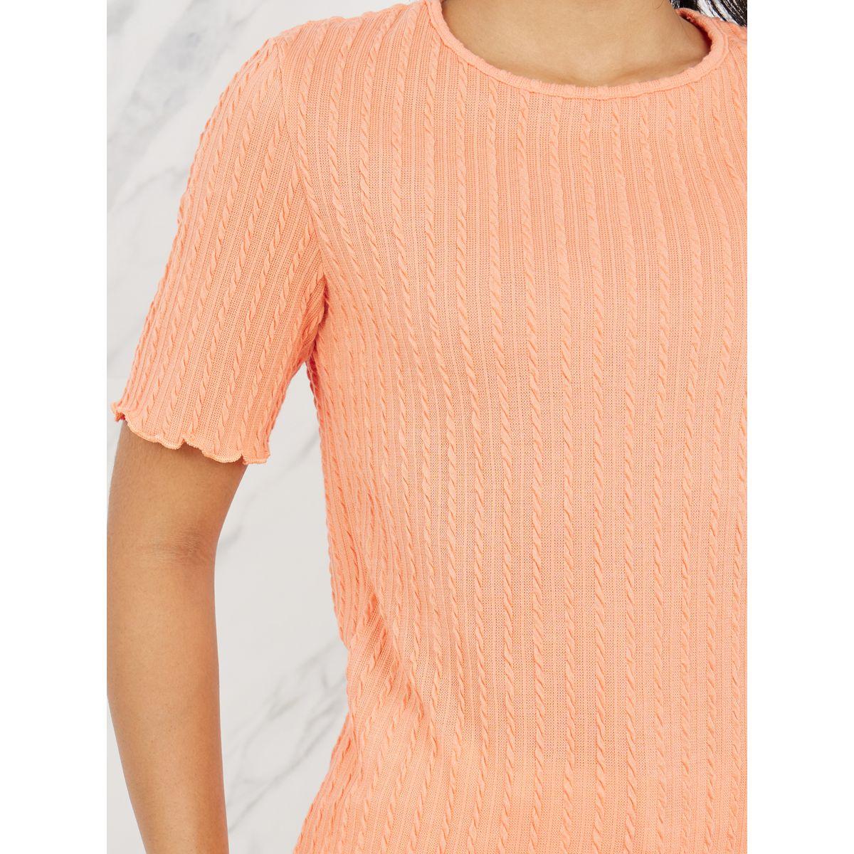 Styli Regular Fit Cable Knit Texture Lettuce Trim T-shirt-women-clothing-tshirts-image-4