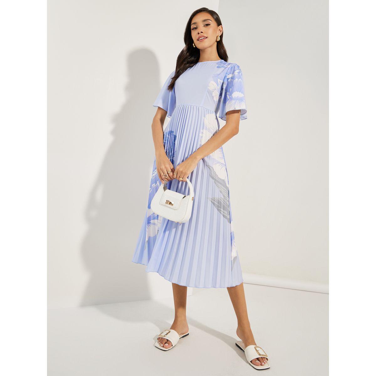 Styli Limited Floral Print Pleated A-Line Midi Dress-women-clothing-dresses-image-1