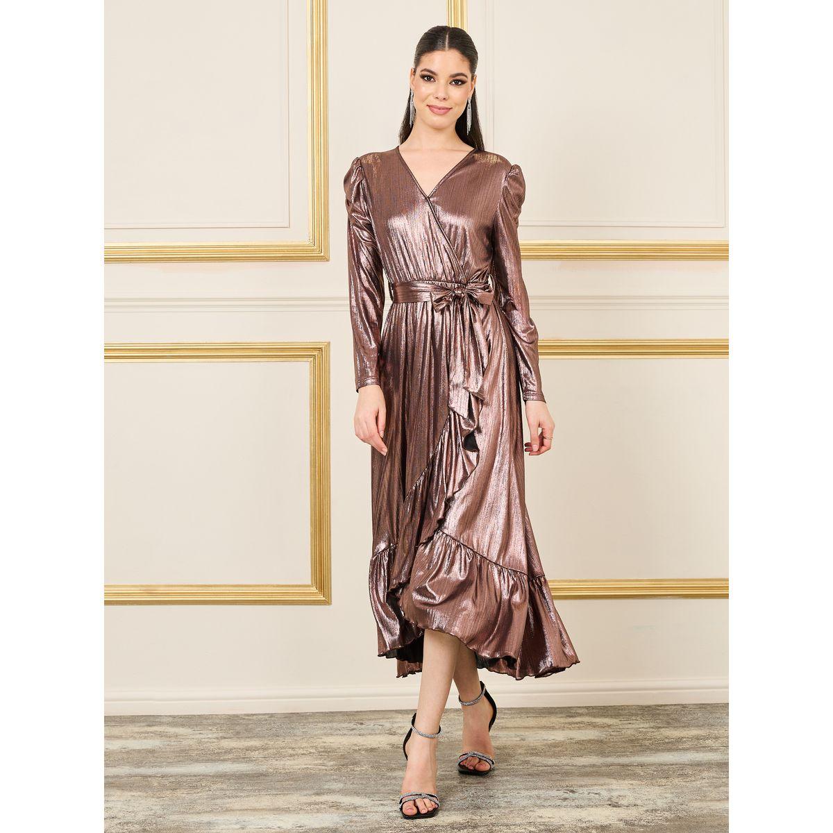 فستان طويل بنمط لف وكشكش مع اربطة-women-clothing-dresses-image-1
