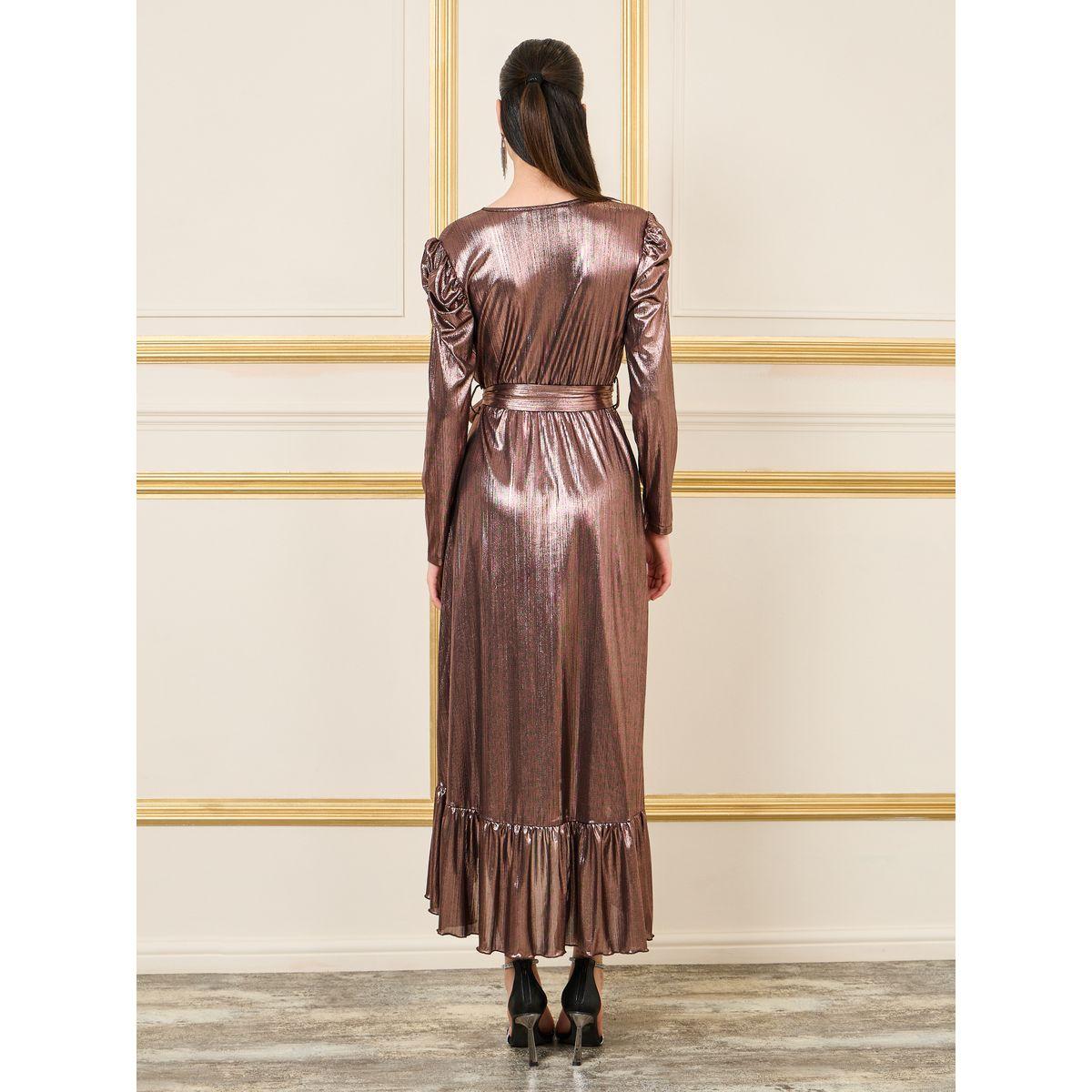 Styli Limited Metallic Ruffle Hem Self Tie Wrap Maxi Dress-women-clothing-dresses-image-4