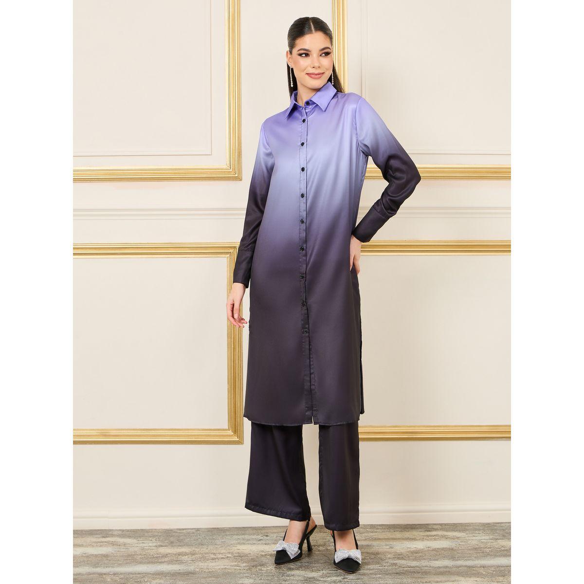 Styli Limited Ombre Print Longline Shirt and Pant Set-women-clothing-coordsets-image-1