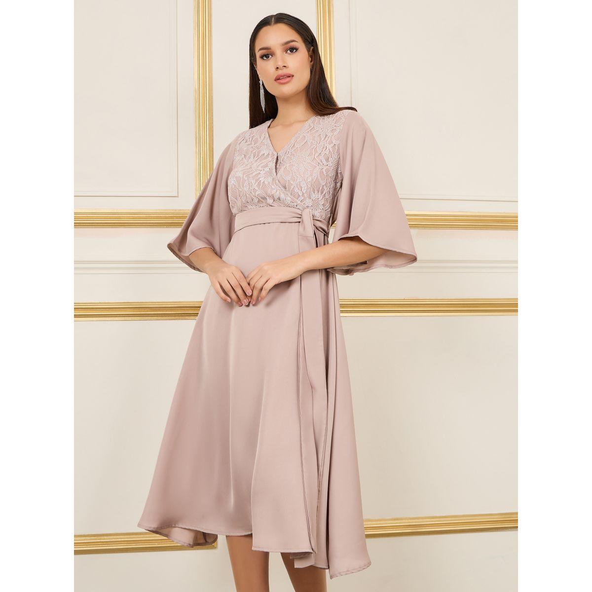فستان ميدي بنمط لف وتفاصيل دانتيل-women-clothing-dresses-image-1