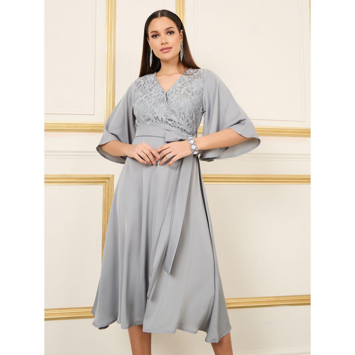 Styli Lace Detail Flared Sleeves Wrap Midi Dress-women-clothing-dresses-image-2