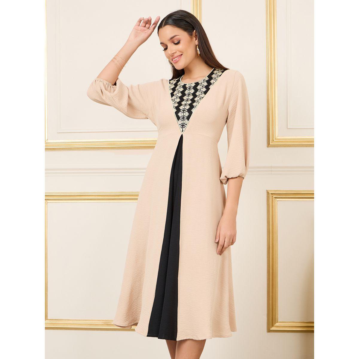فستان ميدي بنمط كتل الالوان-women-clothing-dresses-image-1