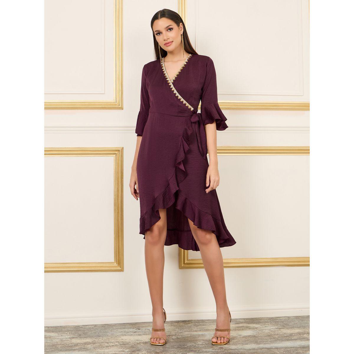 فستان ميدي بنمط لف وكشكش مع دانتيل-women-clothing-dresses-image-2