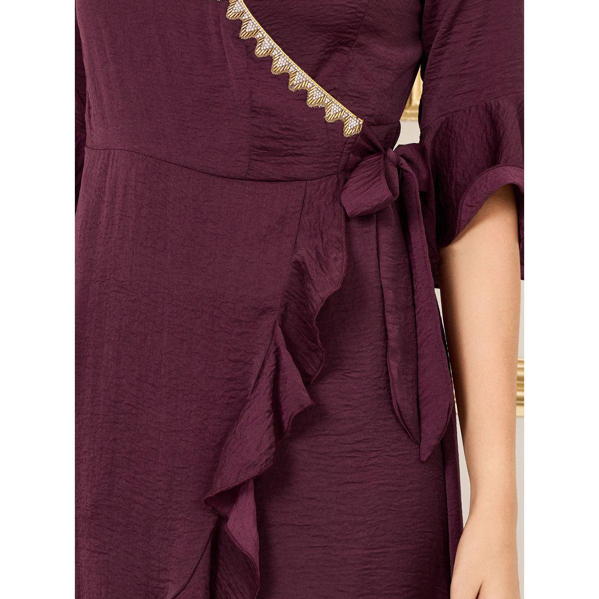 فستان ميدي بنمط لف وكشكش مع دانتيل-women-clothing-dresses-image-3