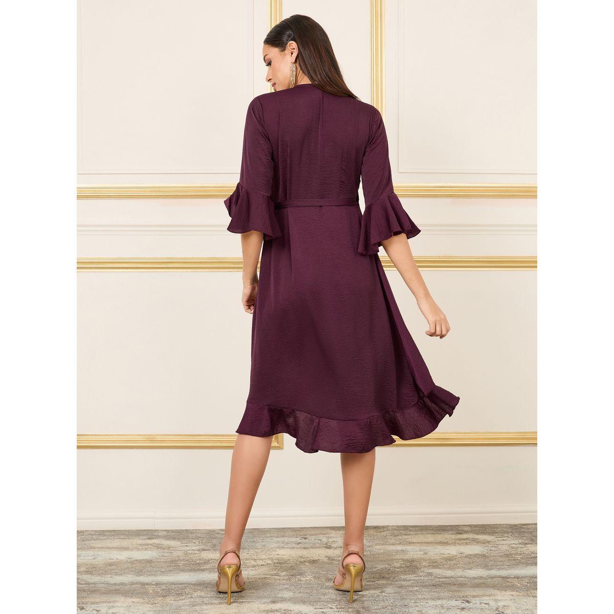 فستان ميدي بنمط لف وكشكش مع دانتيل-women-clothing-dresses-image-4