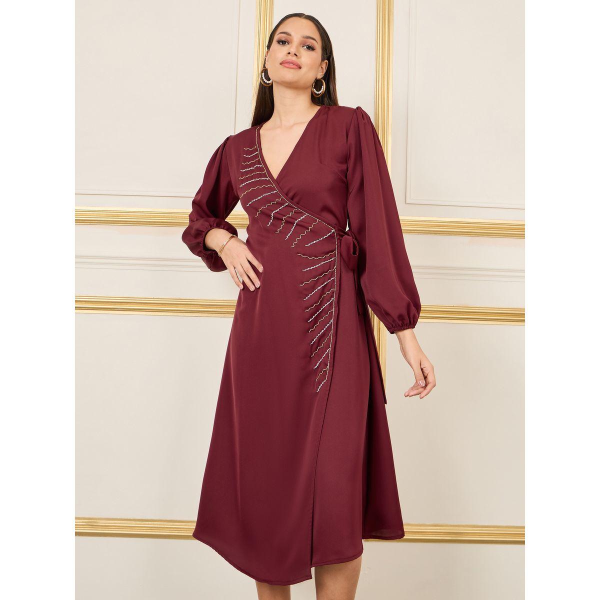 فستان ميدي بنمط لف مع خرز-women-clothing-dresses-image-1