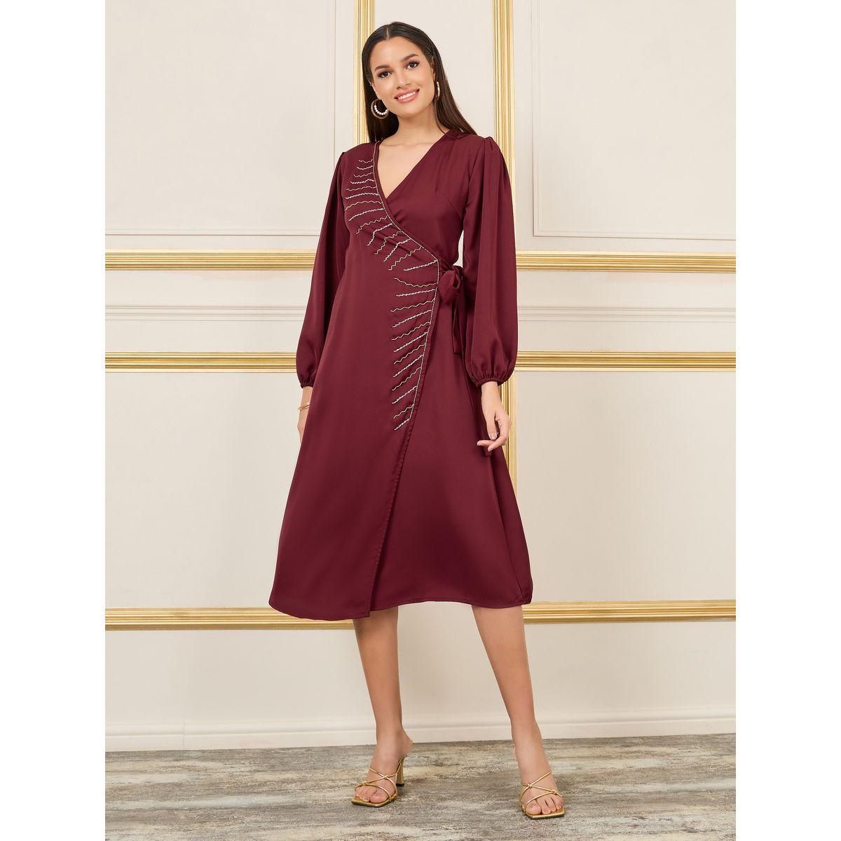 فستان ميدي بنمط لف مع خرز-women-clothing-dresses-image-2