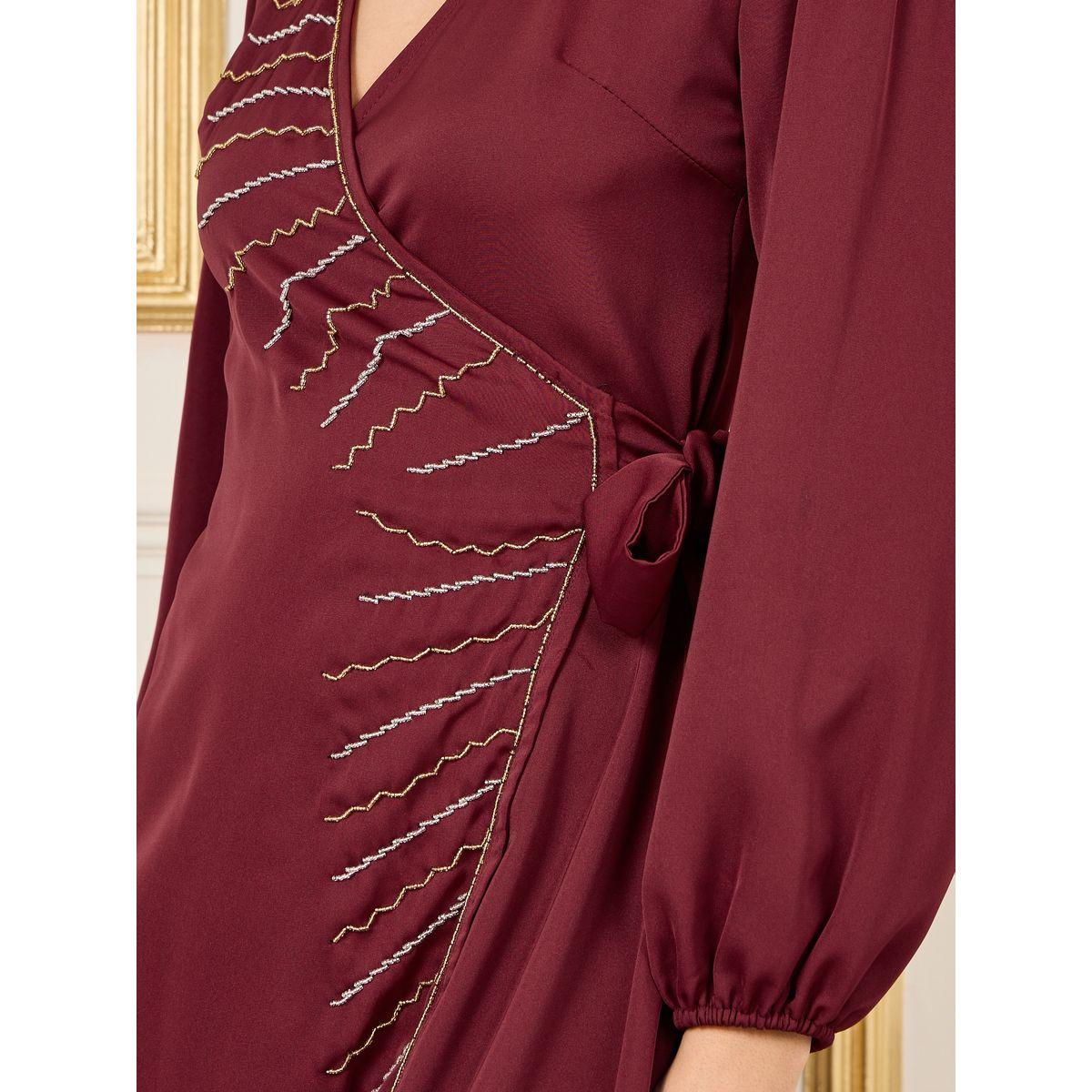 Styli Beaded Detail A-Line Wrap Midi Dress-women-clothing-dresses-image-3