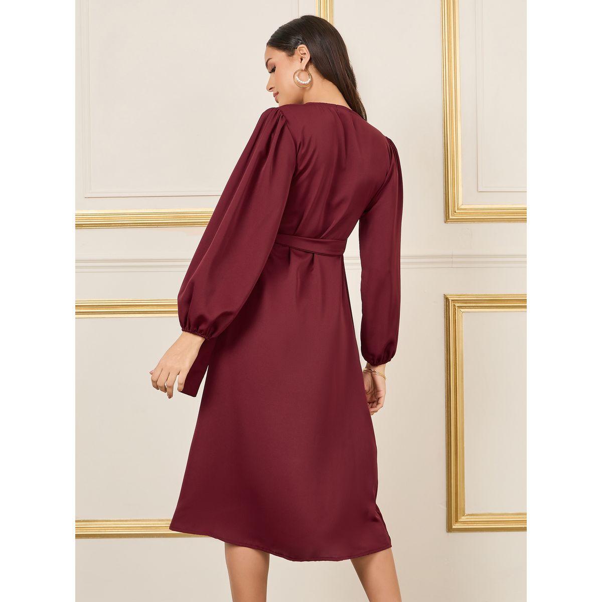 فستان ميدي بنمط لف مع خرز-women-clothing-dresses-image-4