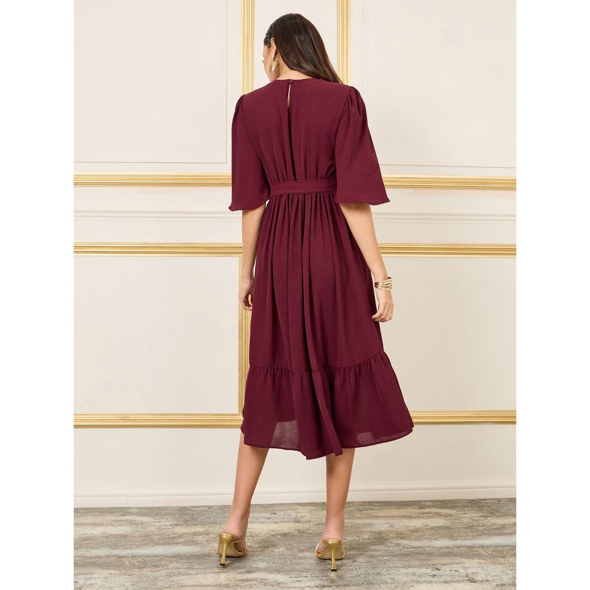 Styli Embroidered 3/4 Sleeve Tiered Midi Dress with Tie Belt-women-clothing-dresses-image-4