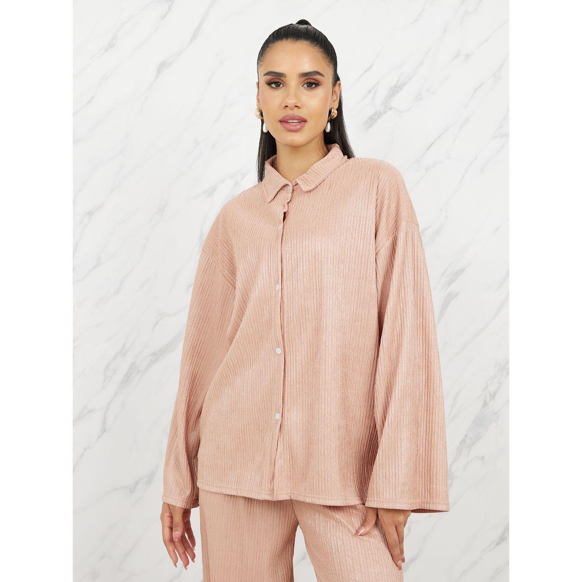مجموعة من بنطال واسع مع بلوزة محبوكة بكتف منخفض-women-clothing-coordsets-image-3