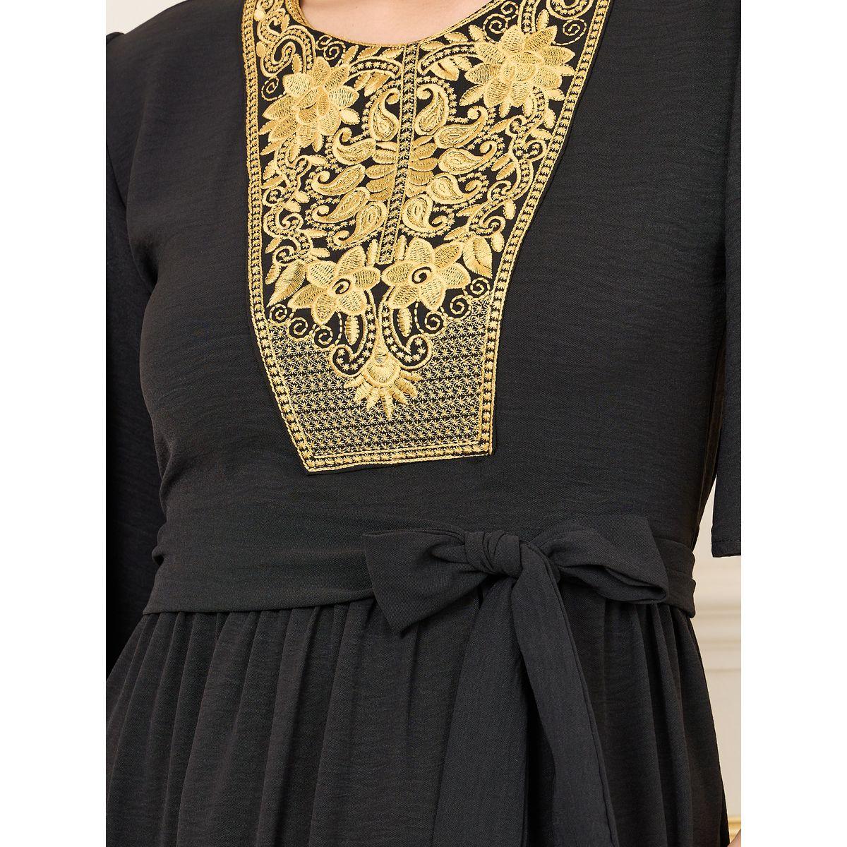 فستان ميدي بكسرات وحزام خصر-women-clothing-dresses-image-3