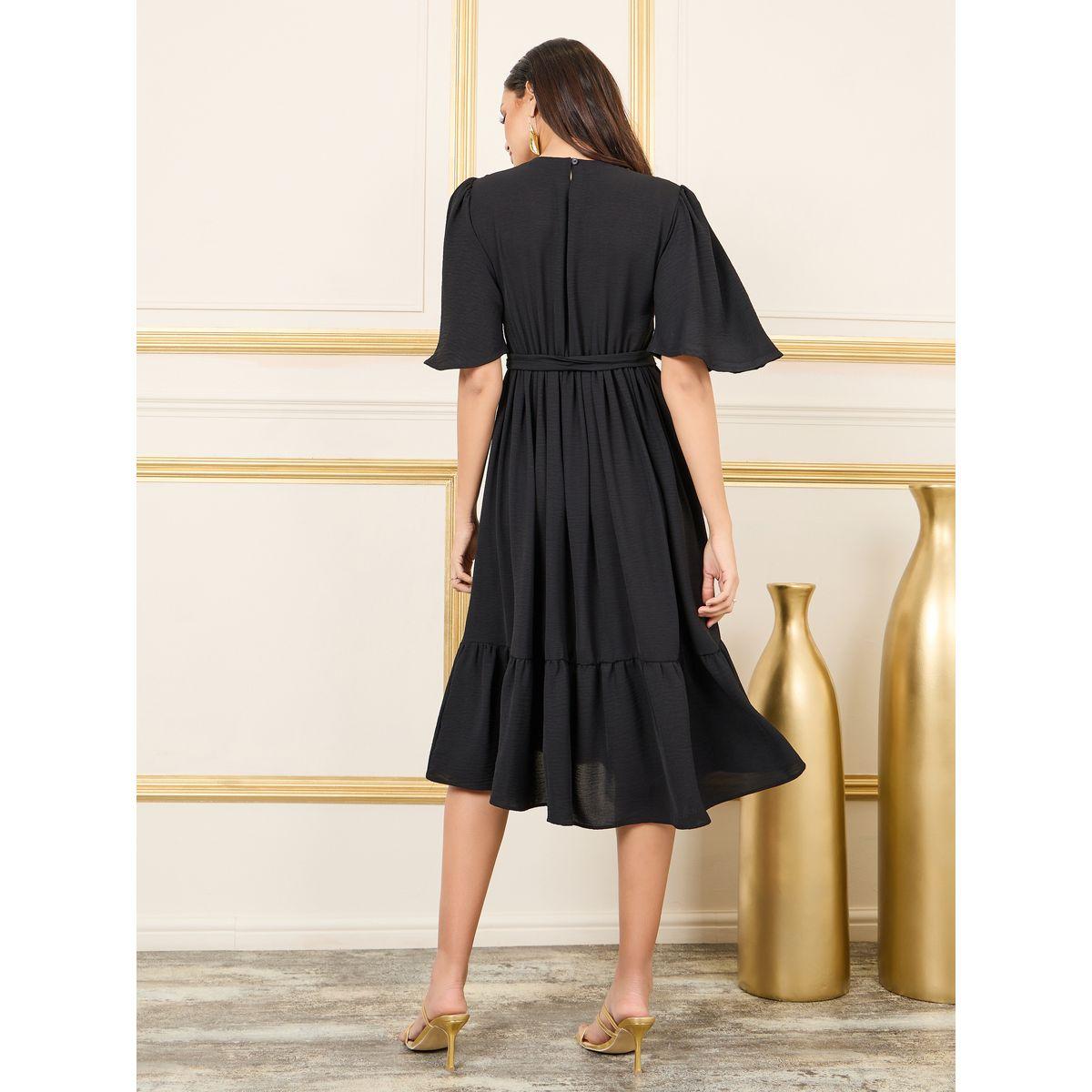 Styli Embroidered 3/4 Sleeve Tiered Midi Dress with Tie Belt-women-clothing-dresses-image-4