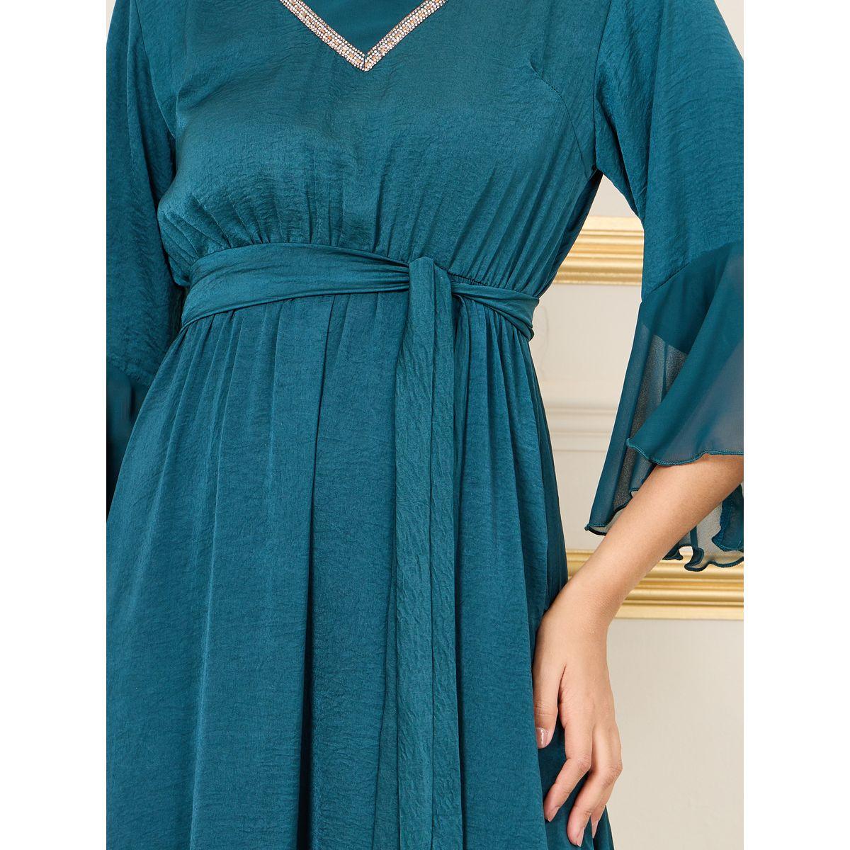 فستان ميدي بحافة واسعة وحزام خصر-women-clothing-dresses-image-3