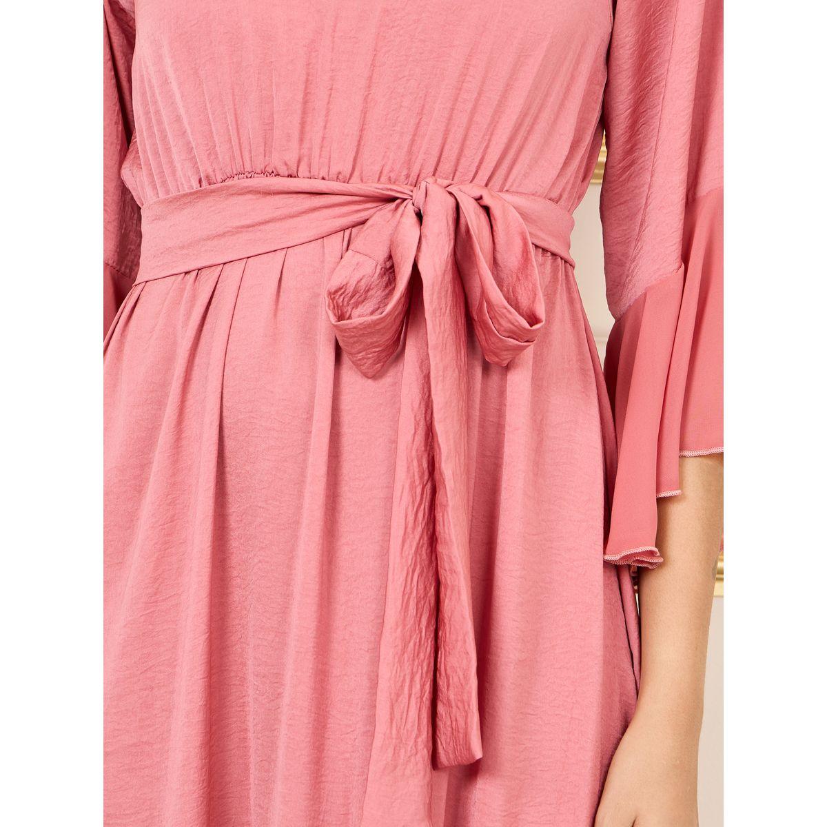 Styli Embroidered 3/4 Sleeves A-Line Midi Dress with Tie Belt-women-clothing-dresses-image-3
