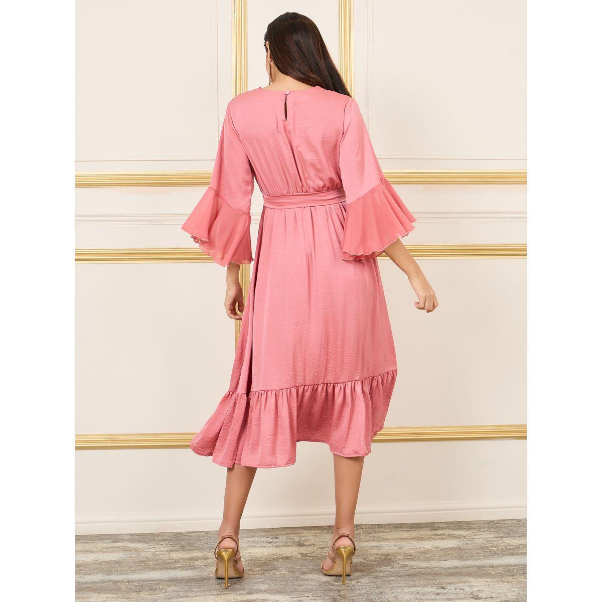 Styli Embroidered 3/4 Sleeves A-Line Midi Dress with Tie Belt-women-clothing-dresses-image-4