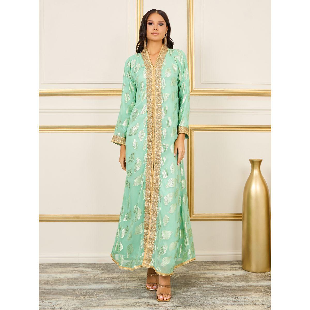 Maxim Creation X Styli  Embroidered Lace Lurex Texture Sheer Jalabiya-women-arabicclothing-jalabiyas-image-3
