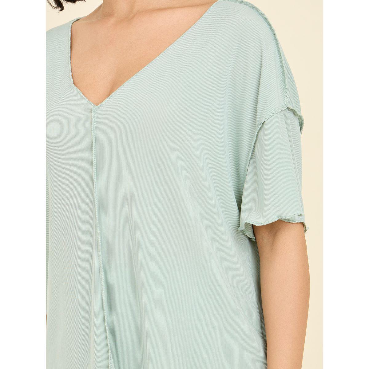 Styli Unwind Seam Detail Lettuce Hem V Neck T-shirt and Pyjama Set-women-clothing-nightwear-pyjamas-longsets-image-3