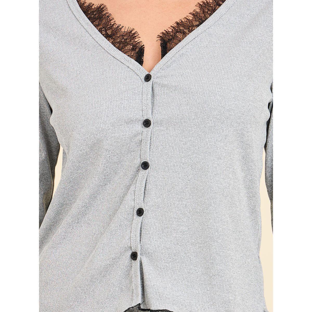Styli Unwind Contrast Lace Trim Detail Lettuce Hem Ribbed T-shirt and Pyjama Set-women-clothing-nightwear-pyjamas-longsets-image-4