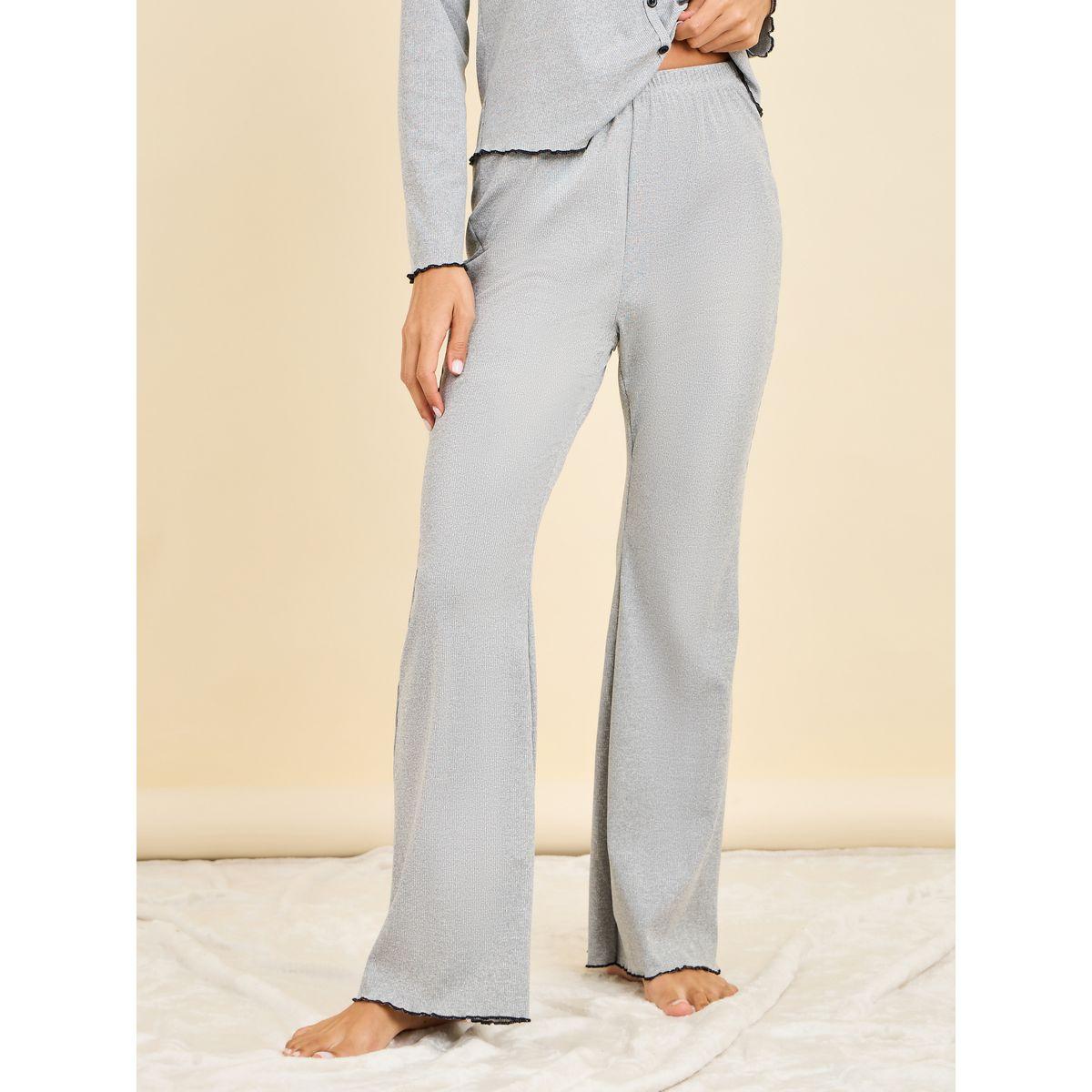 Styli Unwind Contrast Lace Trim Detail Lettuce Hem Ribbed T-shirt and Pyjama Set-women-clothing-nightwear-pyjamas-longsets-image-5