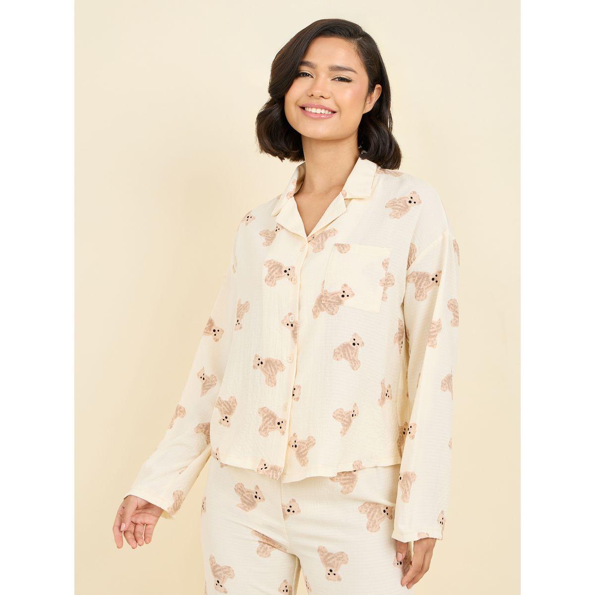 Styli Unwind Teddy AOP Shirt and Pyjama Set-women-clothing-nightwear-pyjamas-longsets-image-2