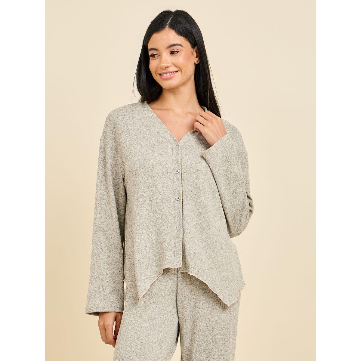 Styli Unwind Handkerchief Hem Drop Shoulder Cardigan and Pant Lounge Set-women-clothing-coordsets-image-2