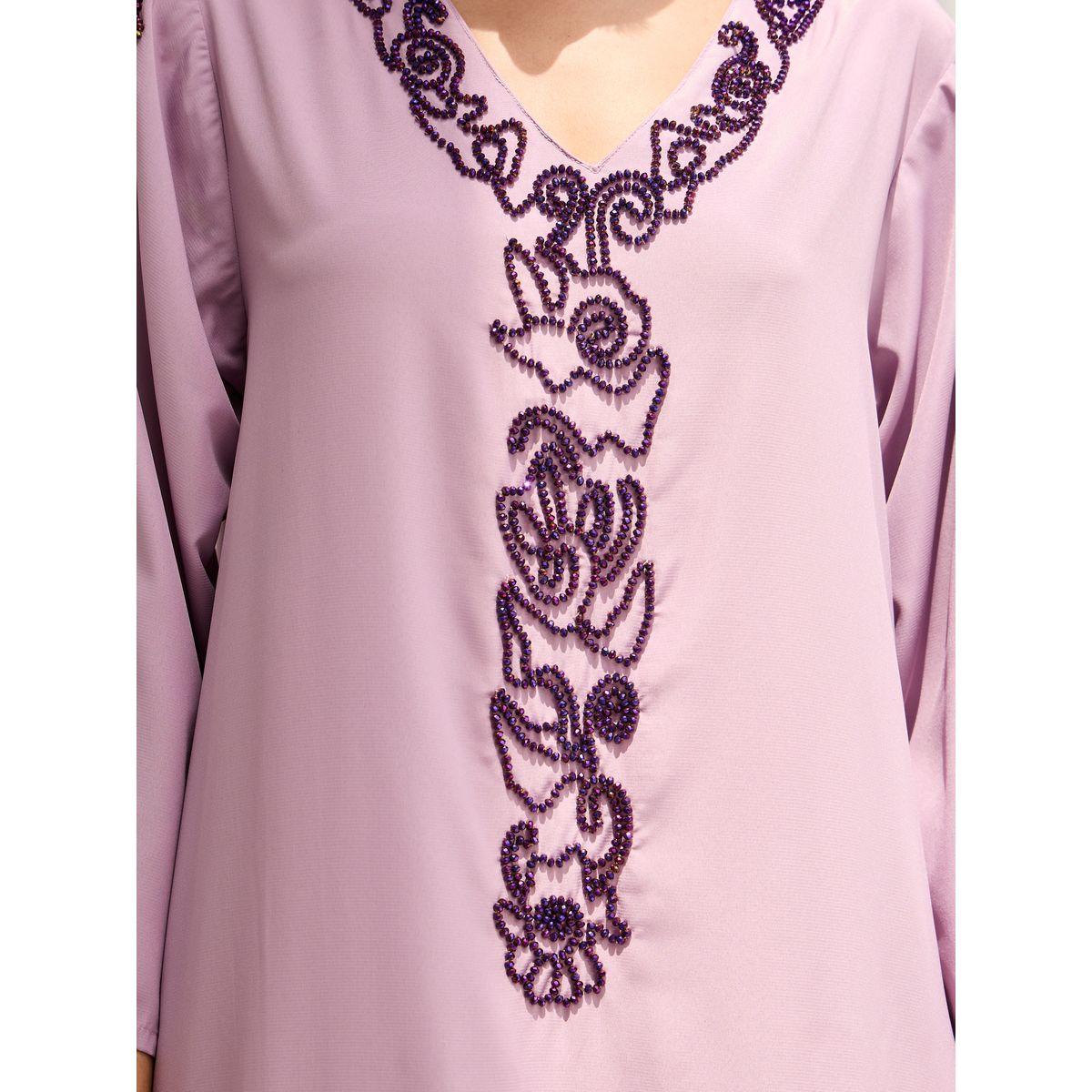 Amirah X Styli Bead Embroidered Fringe Hem Jalabiya-women-arabicclothing-jalabiyas-image-5