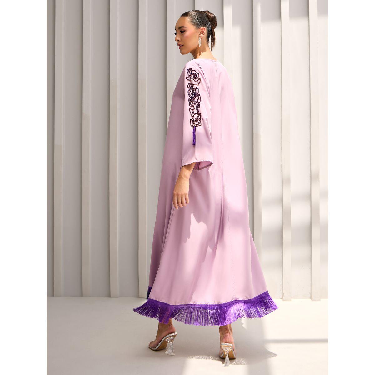 Amirah X Styli Bead Embroidered Fringe Hem Jalabiya-women-arabicclothing-jalabiyas-image-6