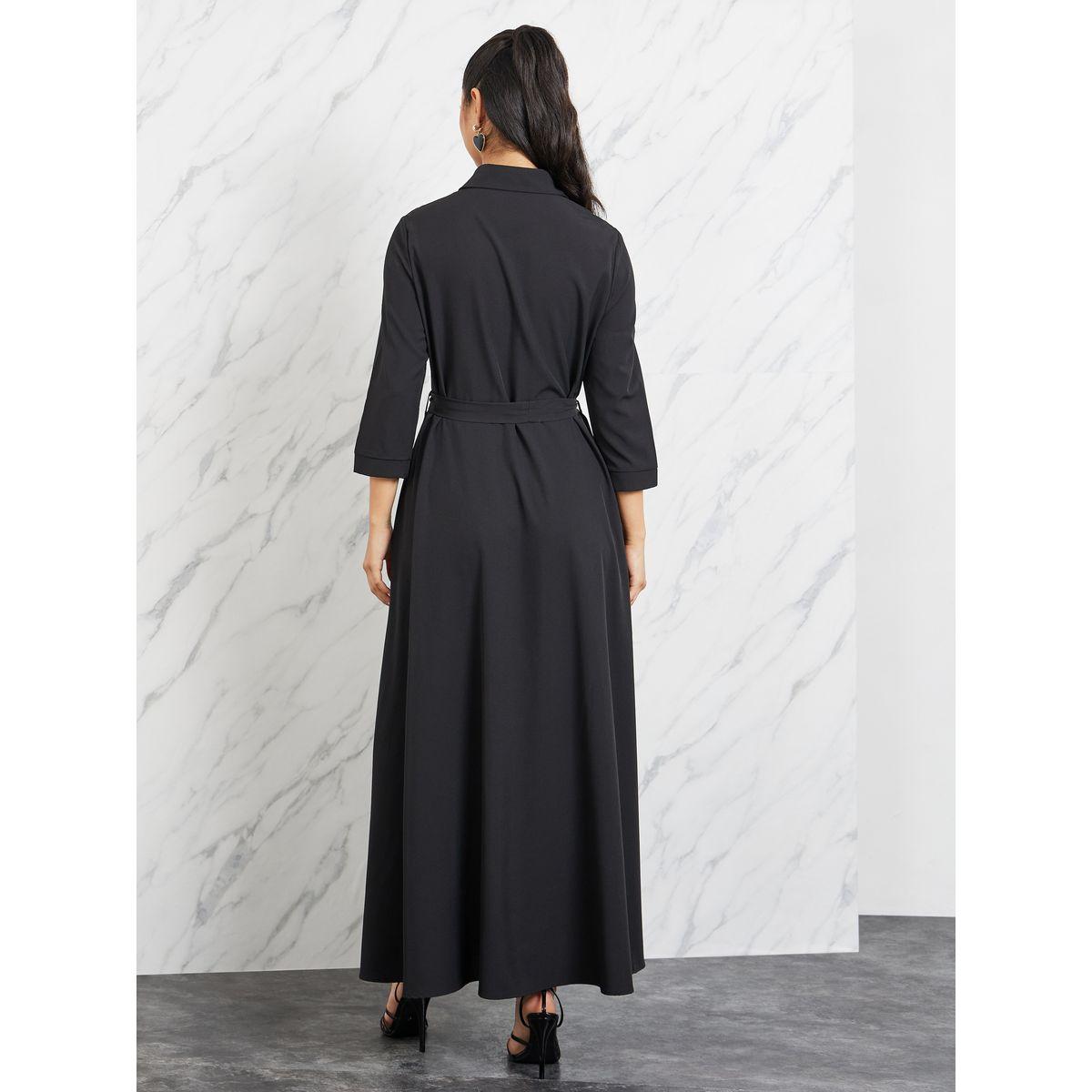Styli Solid Self Tie Up Maxi Shirt Dress-women-clothing-dresses-image-4
