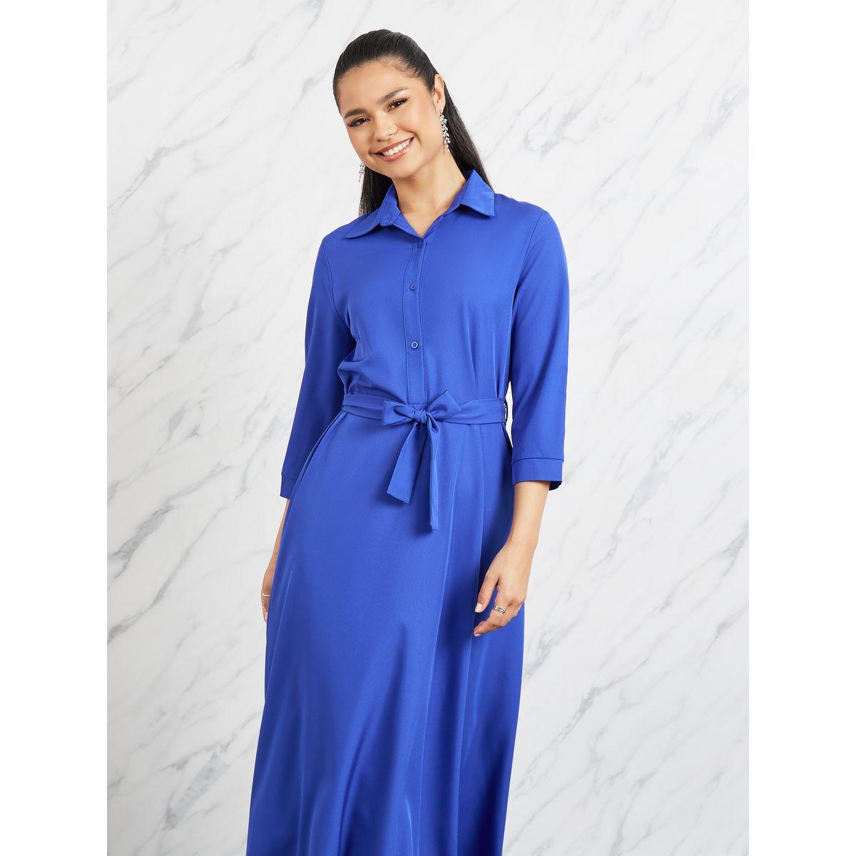 فستان طويل سادة برباط خصر-women-clothing-dresses-image-2