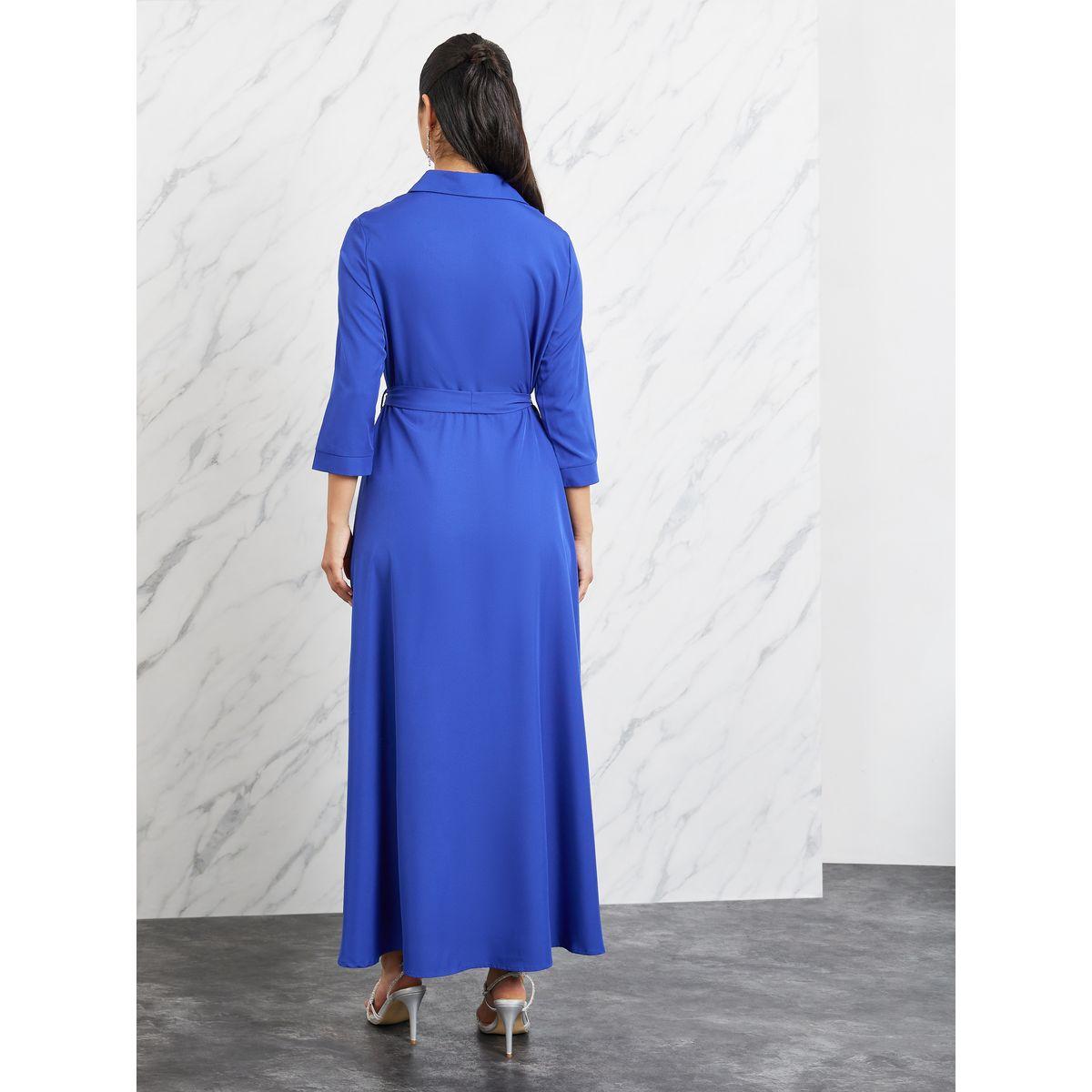 Styli Solid Self Tie Up Maxi Shirt Dress-women-clothing-dresses-image-4