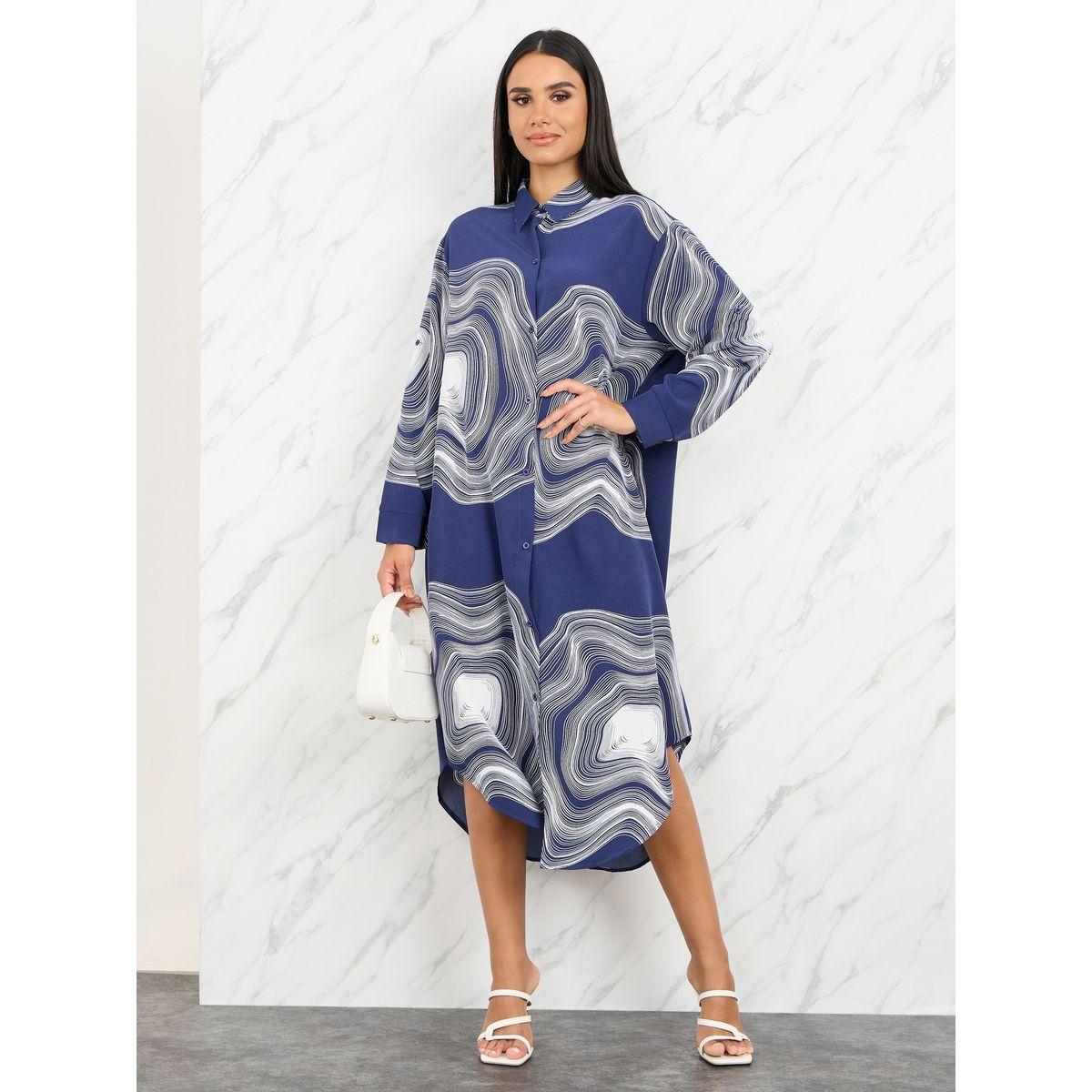 Styli Swirl Print Shirt Midi Dress-women-clothing-dresses-image-1