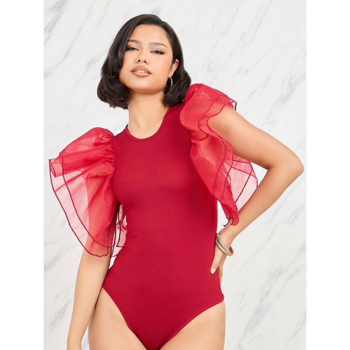 بودي سوت ساتان بنسيج اورجانزا وكشكش-women-clothing-tshirts-image-5