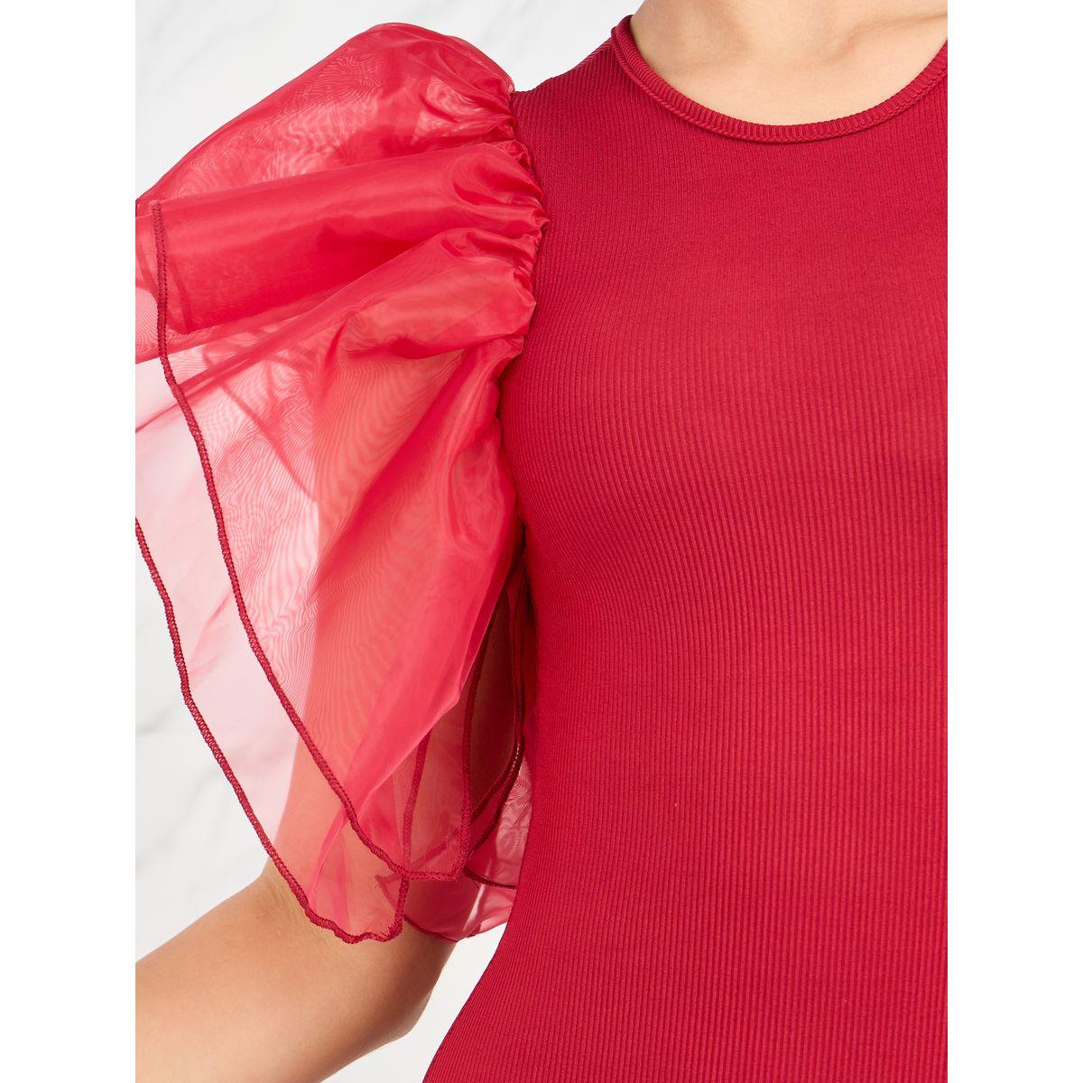 Styli Organza Ruffle Sleeves Solid Bodysuit-women-clothing-tshirts-image-4