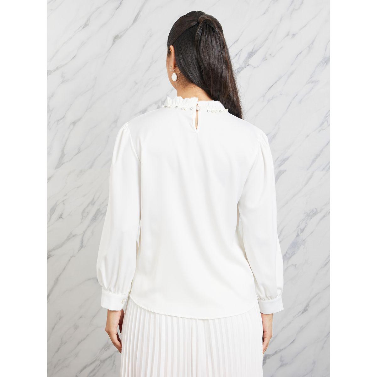 بلوزة سادة بياقة عالية وتفاصيل لؤلؤ-women-clothing-shirtsandblouses-blouses-image-5