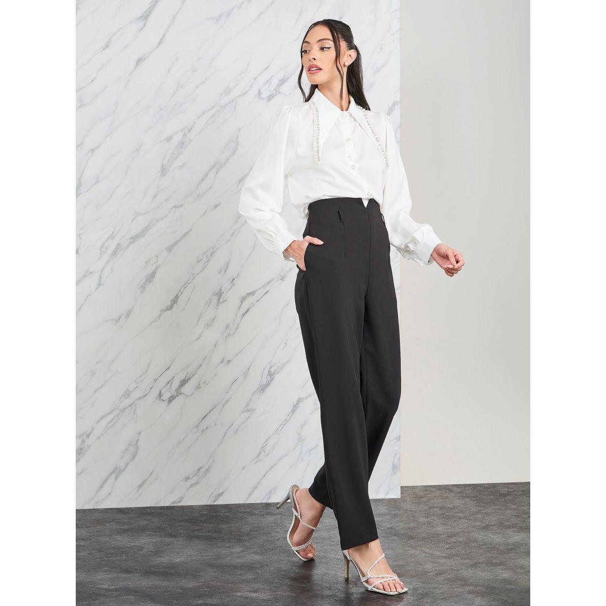 Styli Sequin Collar Detail Button Up Solid Shirt-women-clothing-shirtsandblouses-shirts-image-2