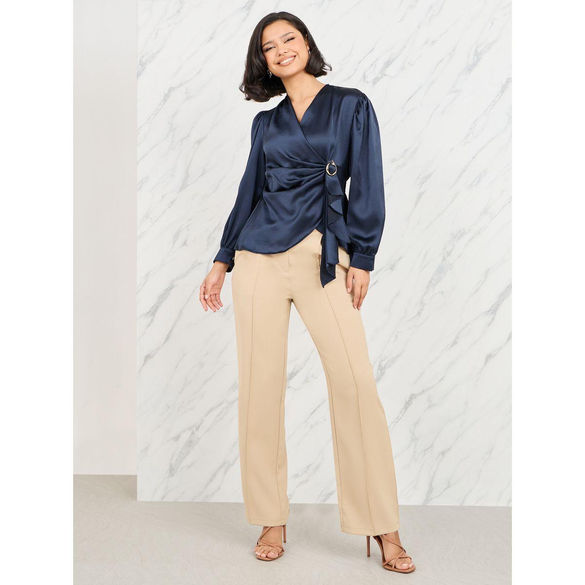 Styli Satin Pleated Buckle Detail Top-women-clothing-shirtsandblouses-blouses-image-2