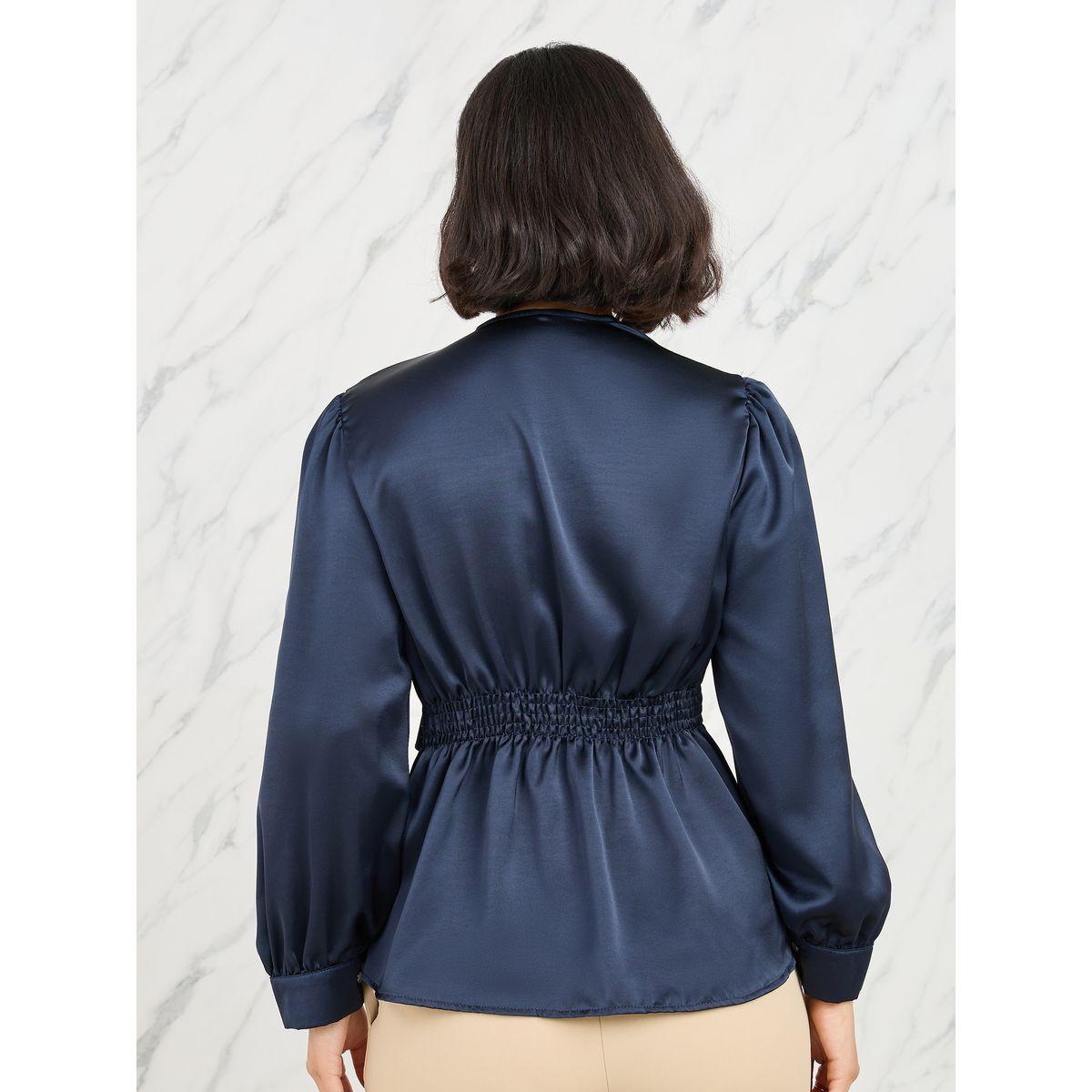 Styli Satin Pleated Buckle Detail Top-women-clothing-shirtsandblouses-blouses-image-5
