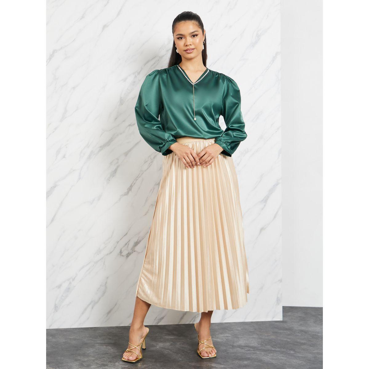 Styli Pearl Trim V Neck Satin Blouse-women-clothing-shirtsandblouses-blouses-image-3