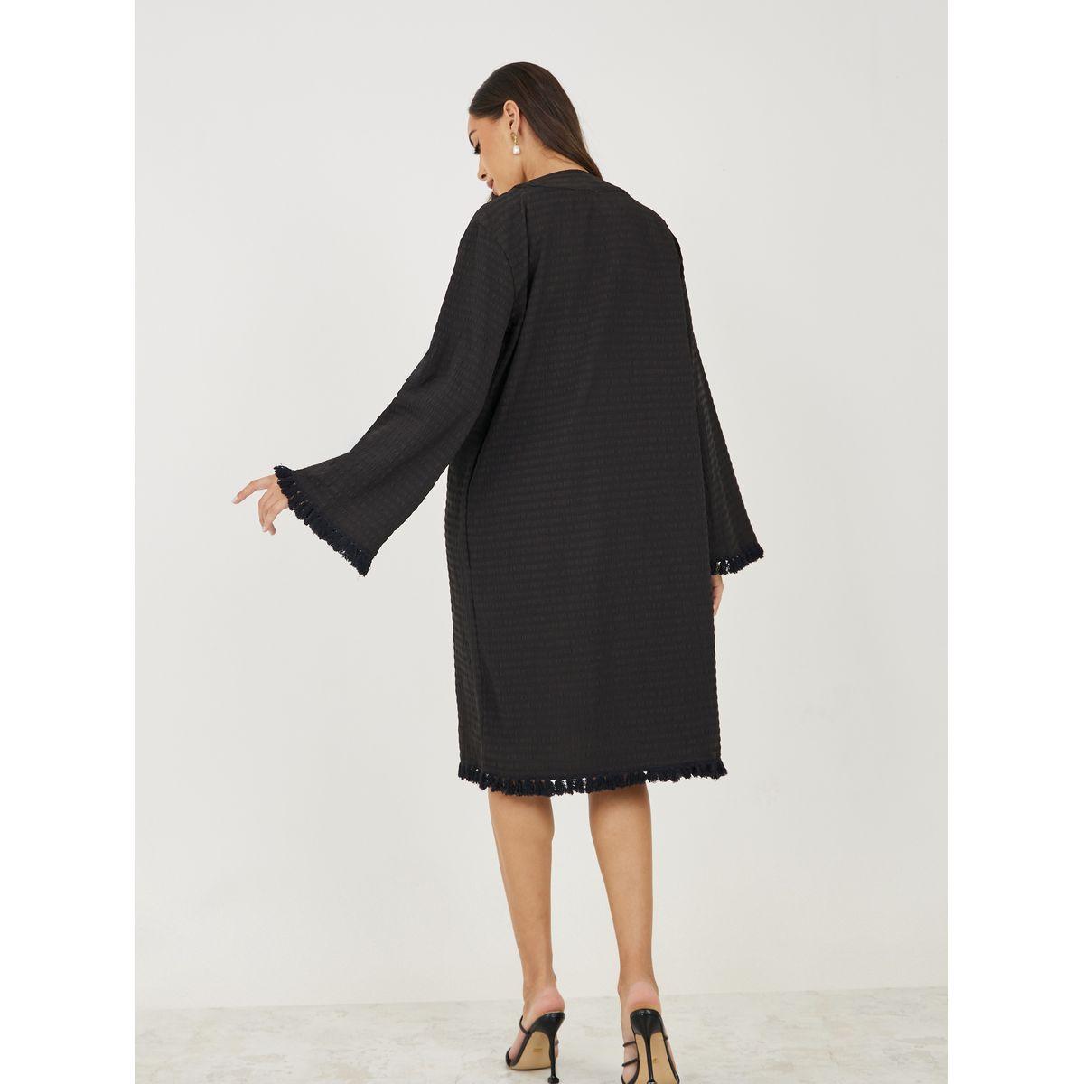 Styli Textured Knee Length Kimono with Fringe Detail-women-clothing-shirtsandblouses-shirts-image-4