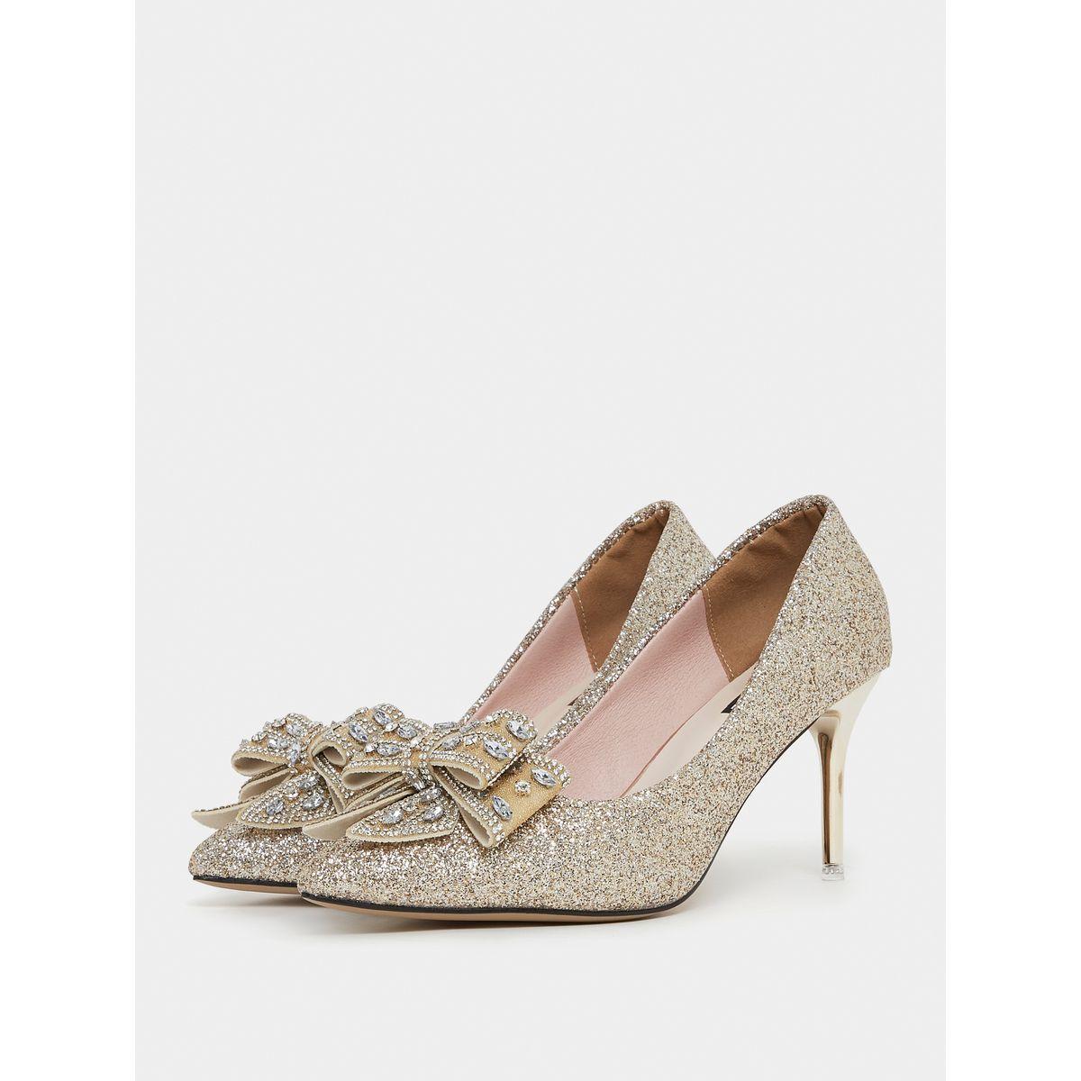 Styli Embellished Bow Mid Heel Sandals-women-shoes-heels-image-3