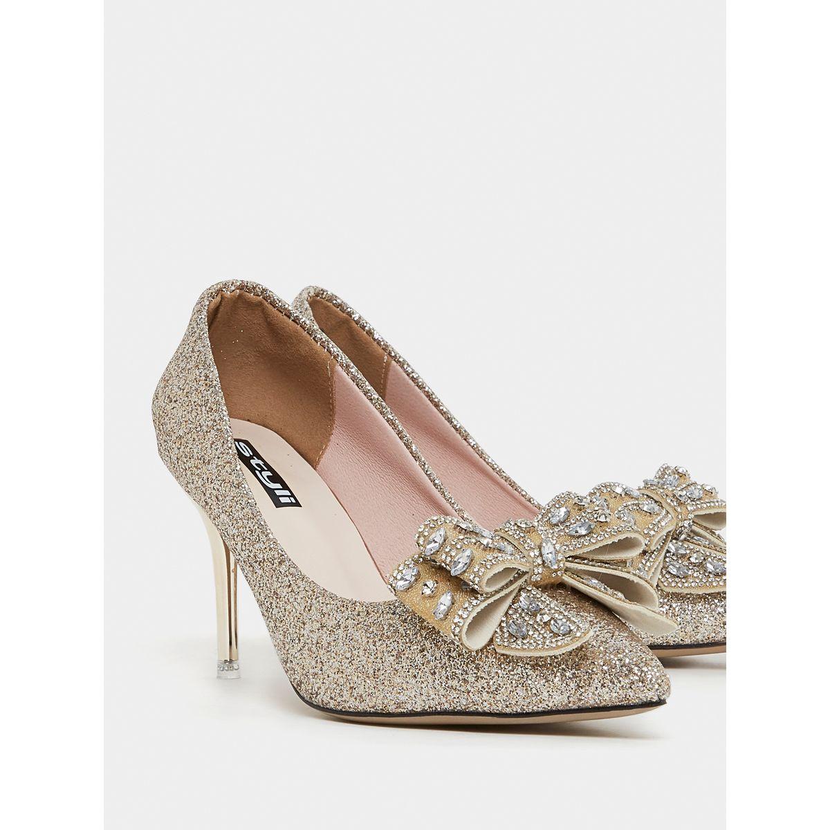 Styli Embellished Bow Mid Heel Sandals-women-shoes-heels-image-4