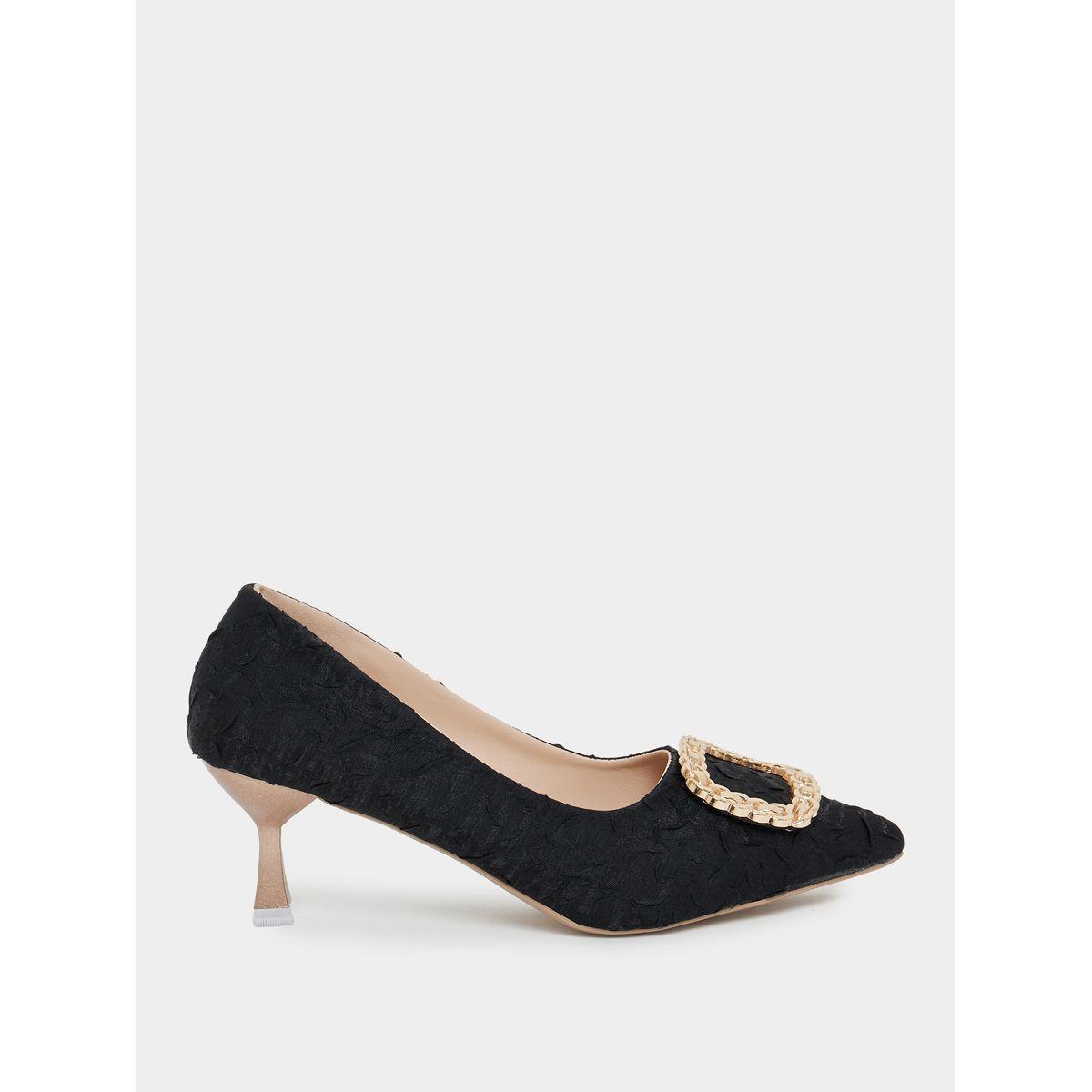 Styli Square Metal Accent Textured Pointed Toe Heel Formal Shoes-women-shoes-heels-image-1