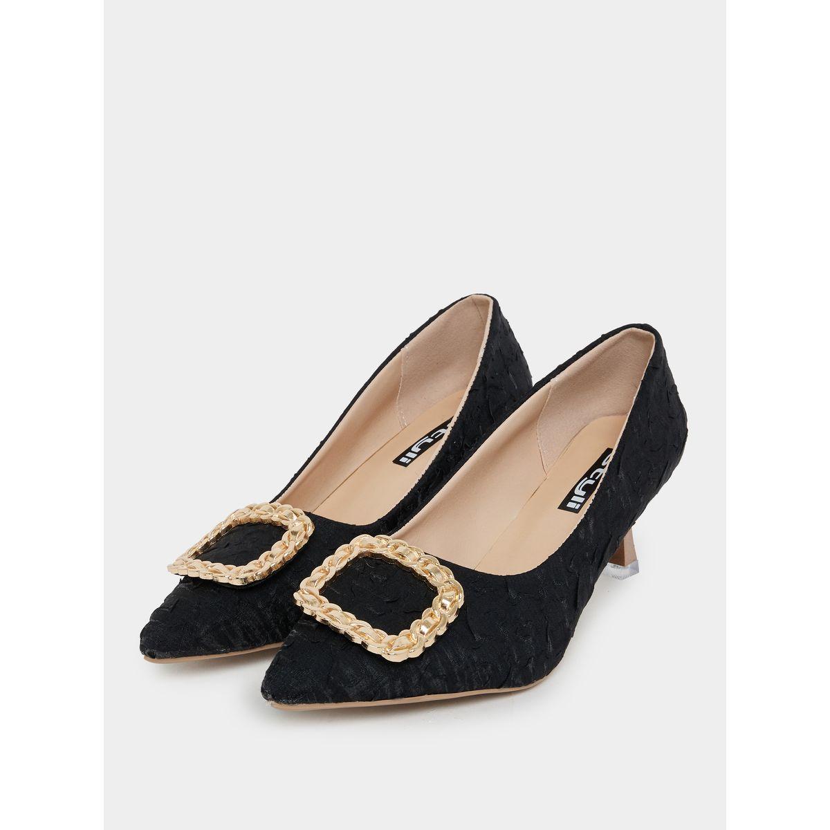Styli Square Metal Accent Textured Pointed Toe Heel Formal Shoes-women-shoes-heels-image-2