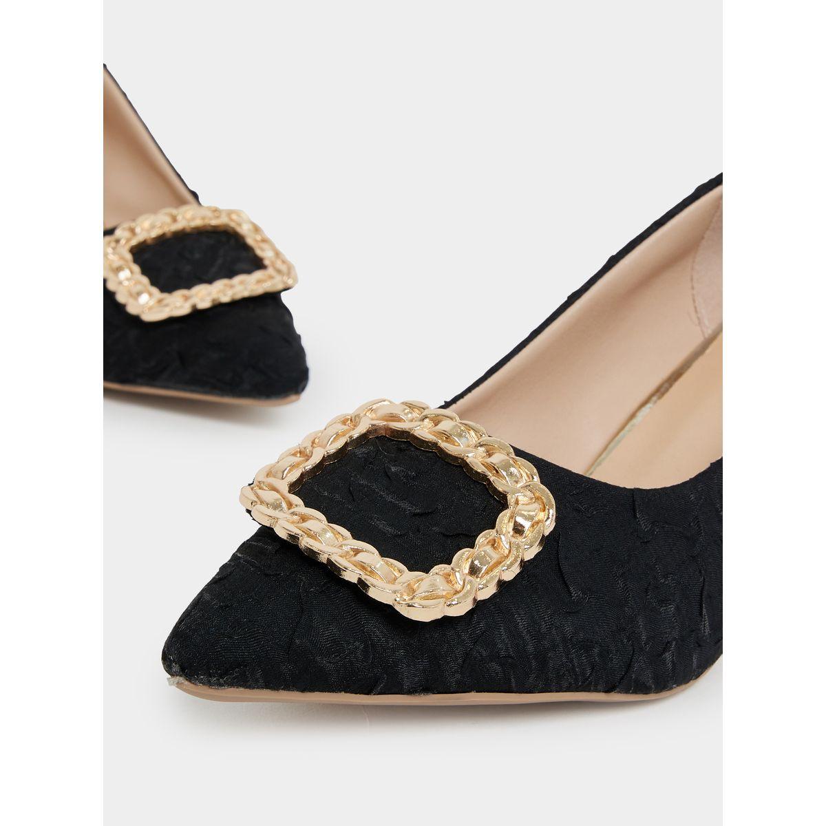 Styli Square Metal Accent Textured Pointed Toe Heel Formal Shoes-women-shoes-heels-image-4