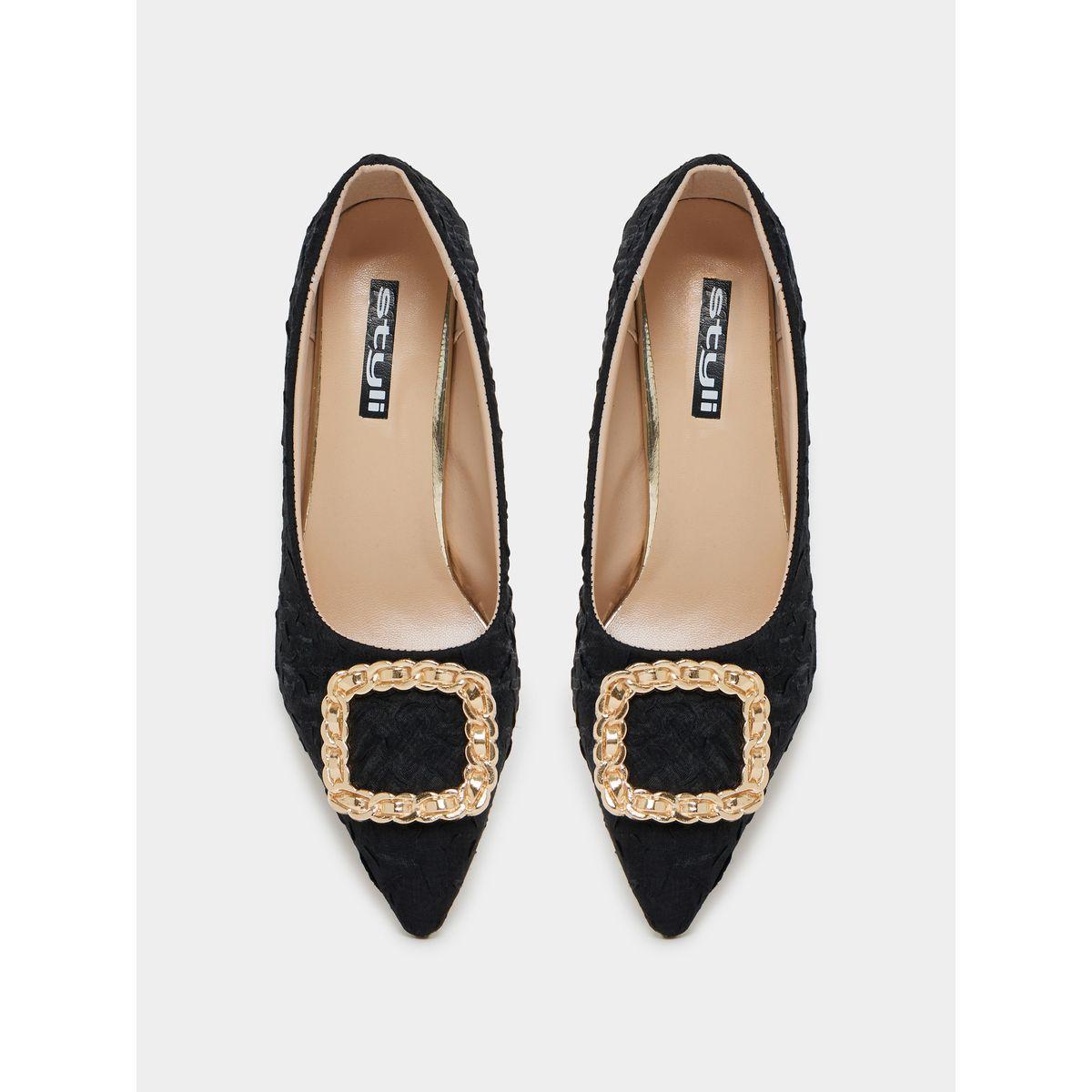 Styli Square Metal Accent Textured Pointed Toe Heel Formal Shoes-women-shoes-heels-image-6